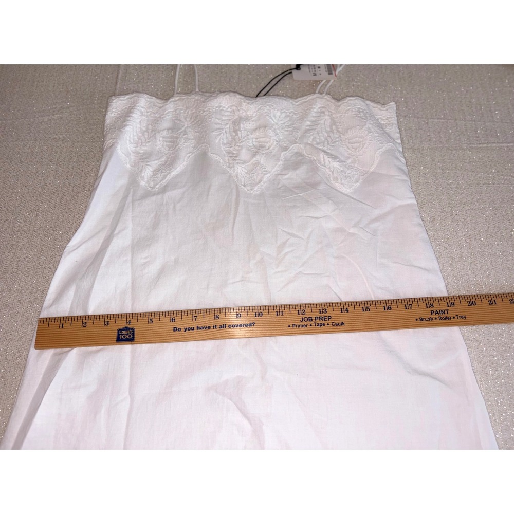 Zara Linen Midi Dress medium White New Embroidered Scallop Spaghetti Strap - Picture 14 of 16
